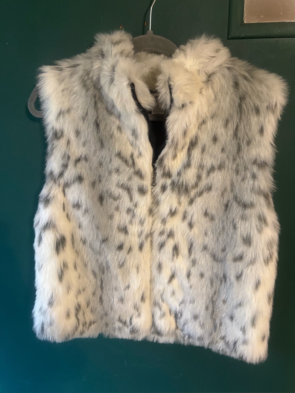 Investments Faux Fur Vest in White with Gray Spots